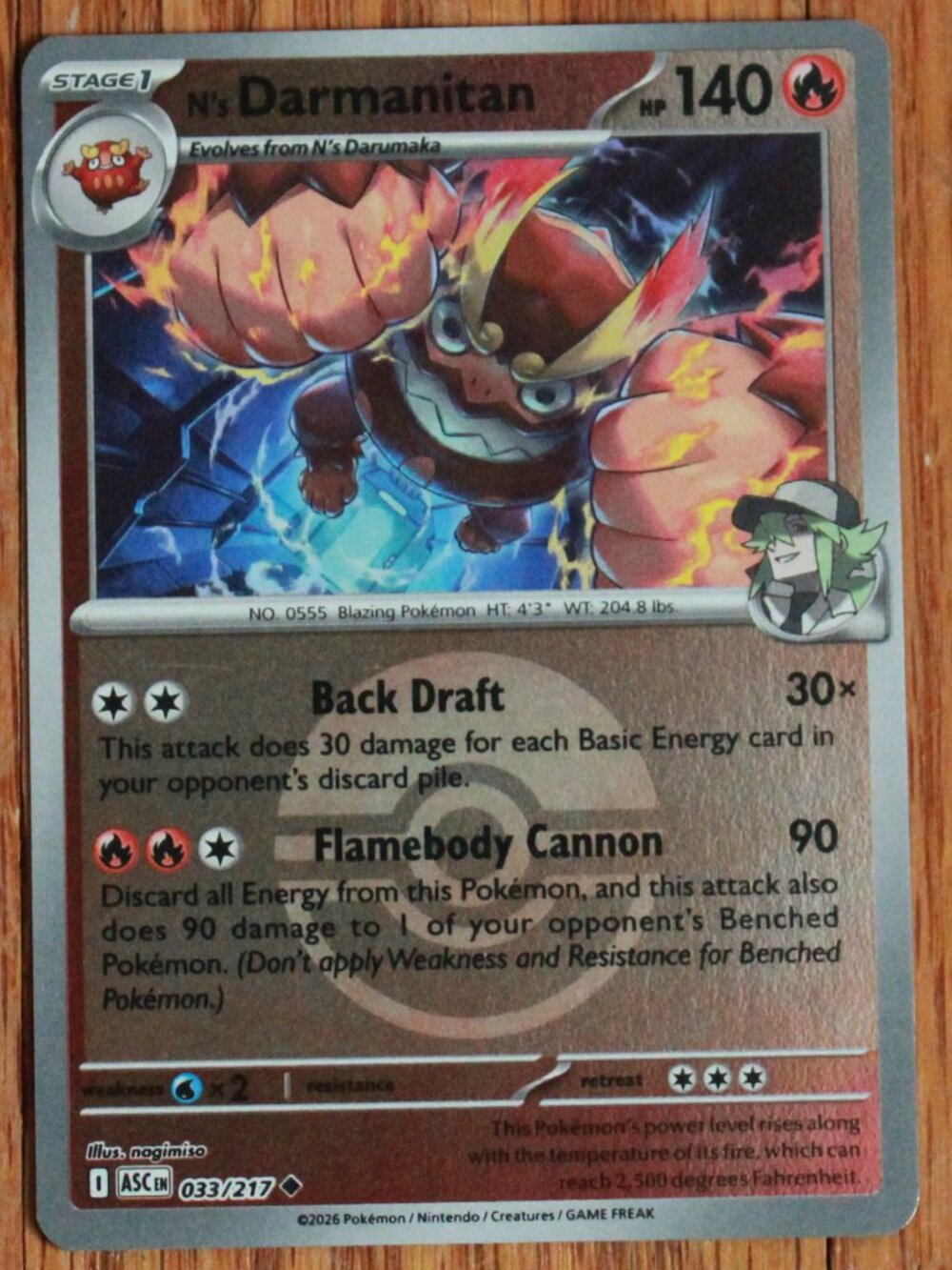 Pokemon "N's Darmanitan" Reverse Holo Ball Trading/Playing Card